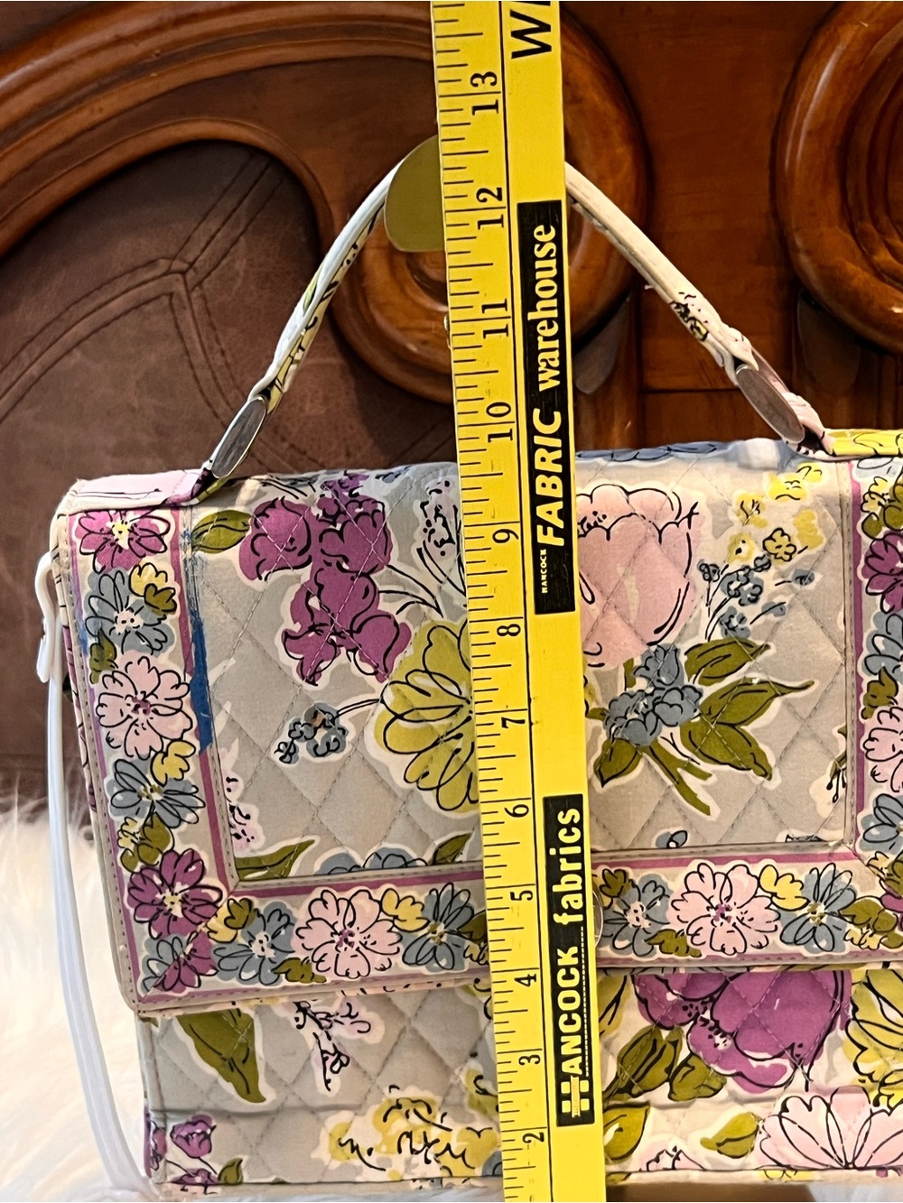 Vera Bradley Quilted Floral Top-Handle Crossbody in Cream, Pink & Yellow - Picture 12 of 13